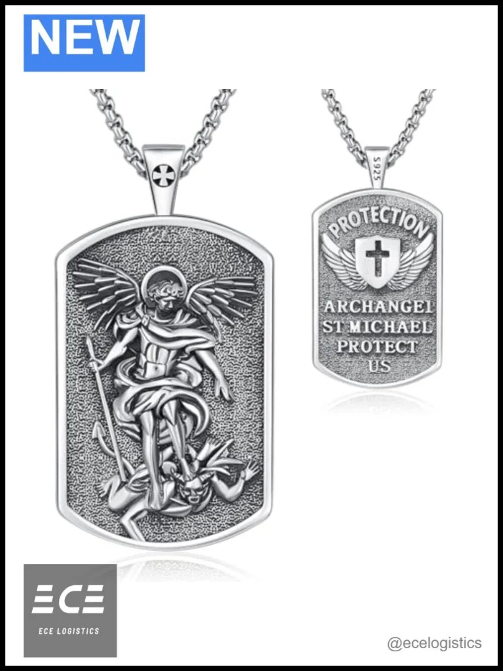 925 Sterling Silver St Michael Pendant Necklace 22in Religious Medal